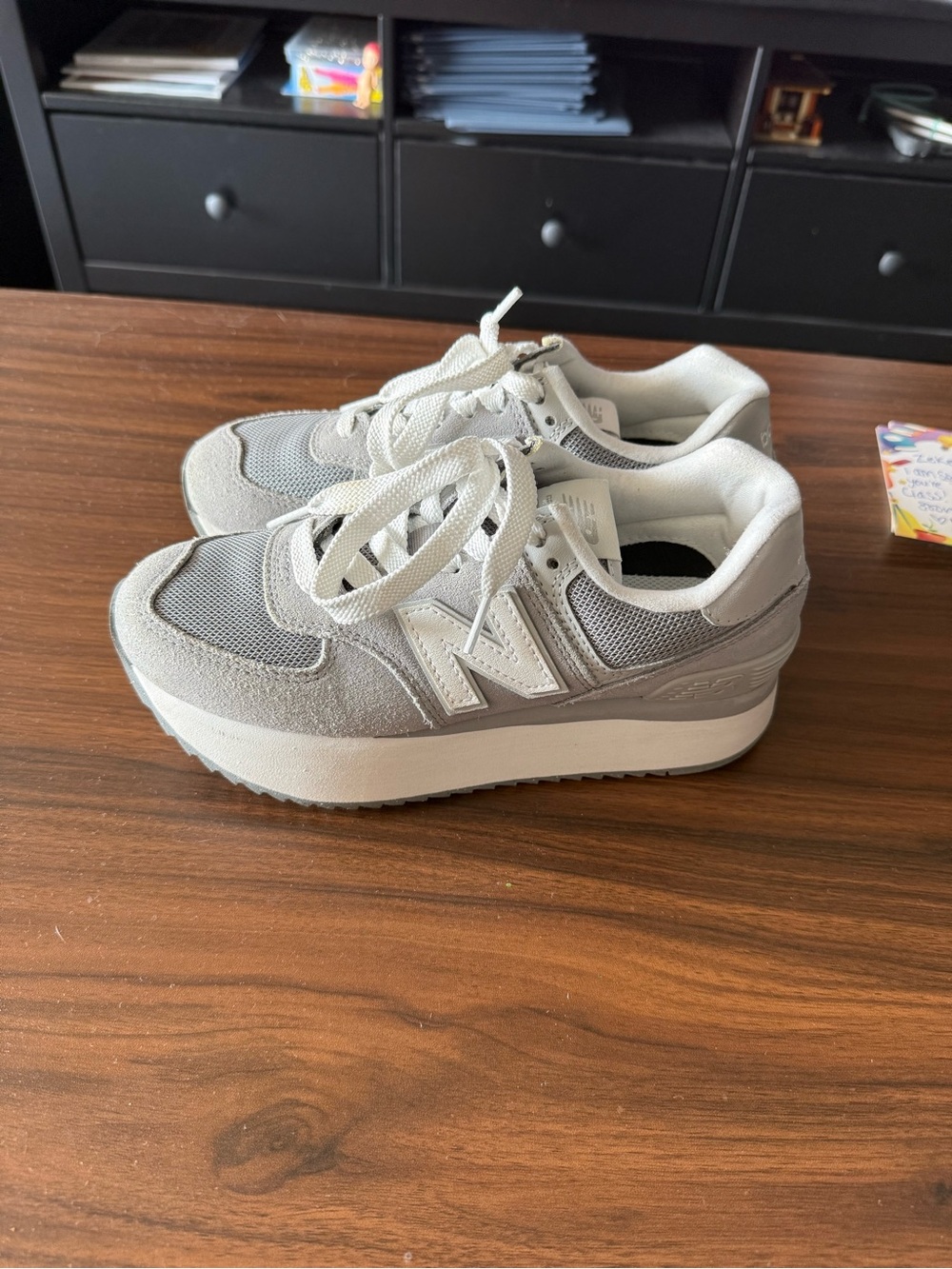 New Balance Women's Gray Suede & Mesh Platform Sneaker - Picture 3 of 7